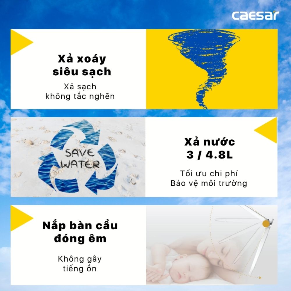 Bồn cầu 2 khối nắp điện tử Caesar CD1342 + TAF400H