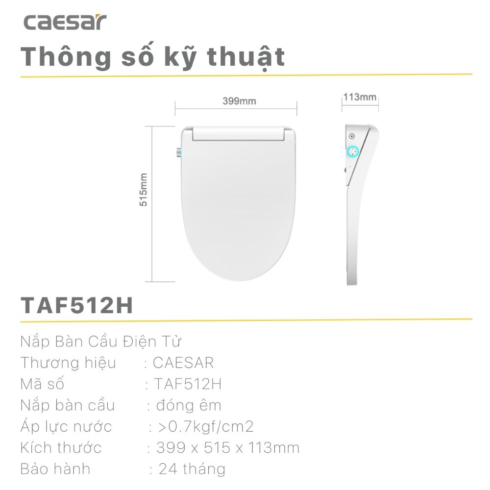 Bồn cầu 2 khối nắp điện tử Caesar CD1342 + TAF512H