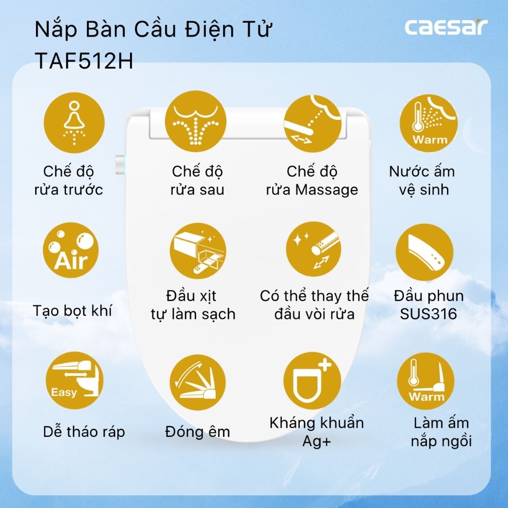 Bồn cầu 2 khối nắp điện tử Caesar CD1342 + TAF512H