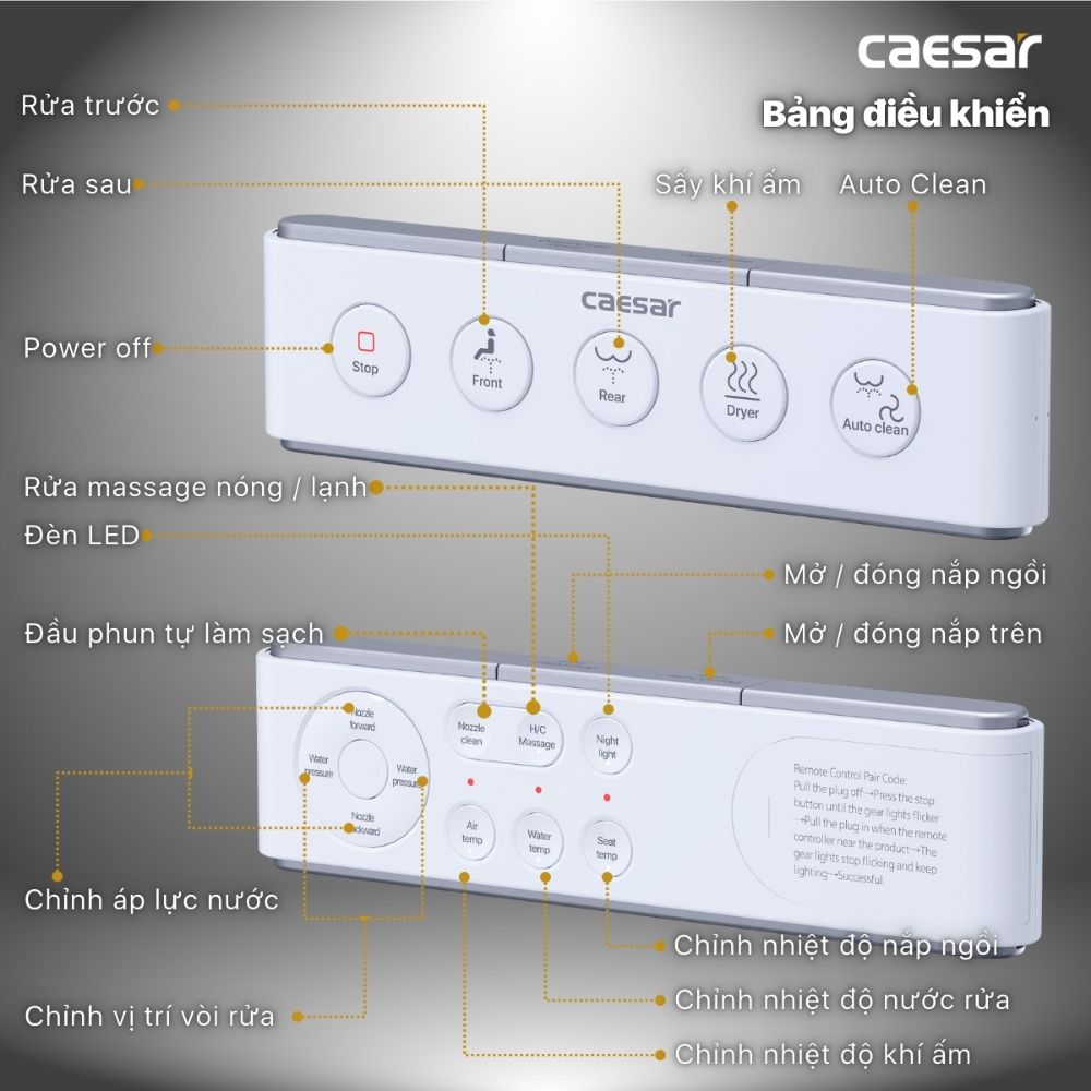 Bồn cầu 2 khối nắp điện tử Caesar CD1342 + TAF610H