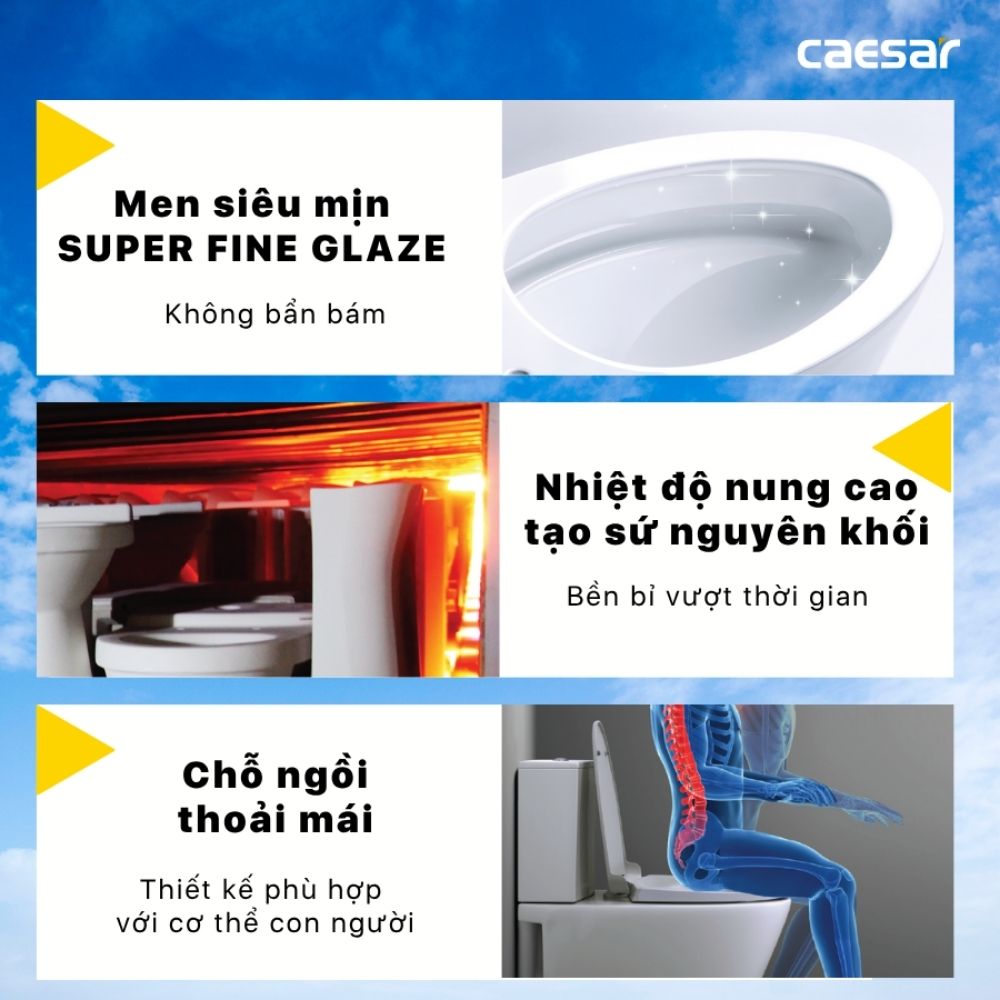 Bồn cầu 2 khối nắp điện tử Caesar CD1342 + TAF610H