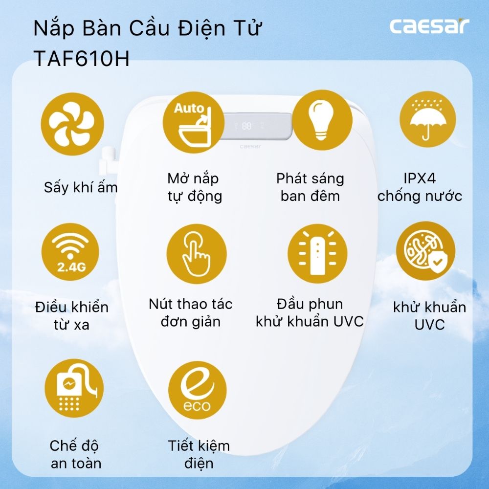 Bồn cầu 2 khối nắp điện tử Caesar CD1342 + TAF610H