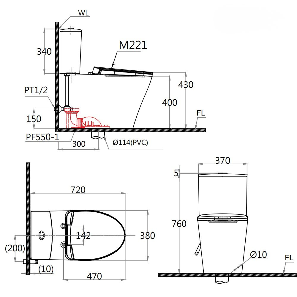 Bồn cầu 2 khối nắp điện tử Caesar CD1342 + TAF610H