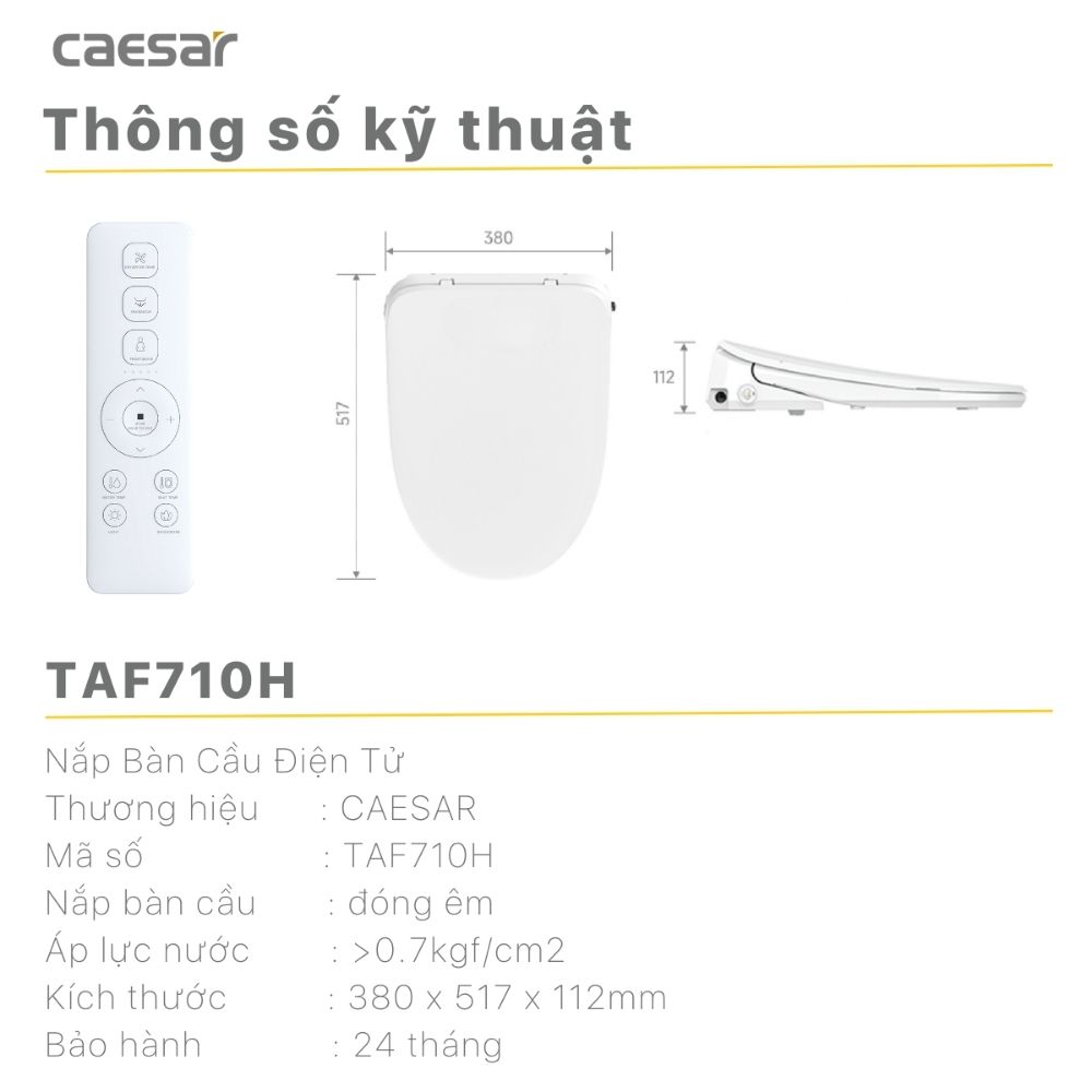 Bồn cầu 2 khối nắp điện tử Caesar CD1342 + TAF710H