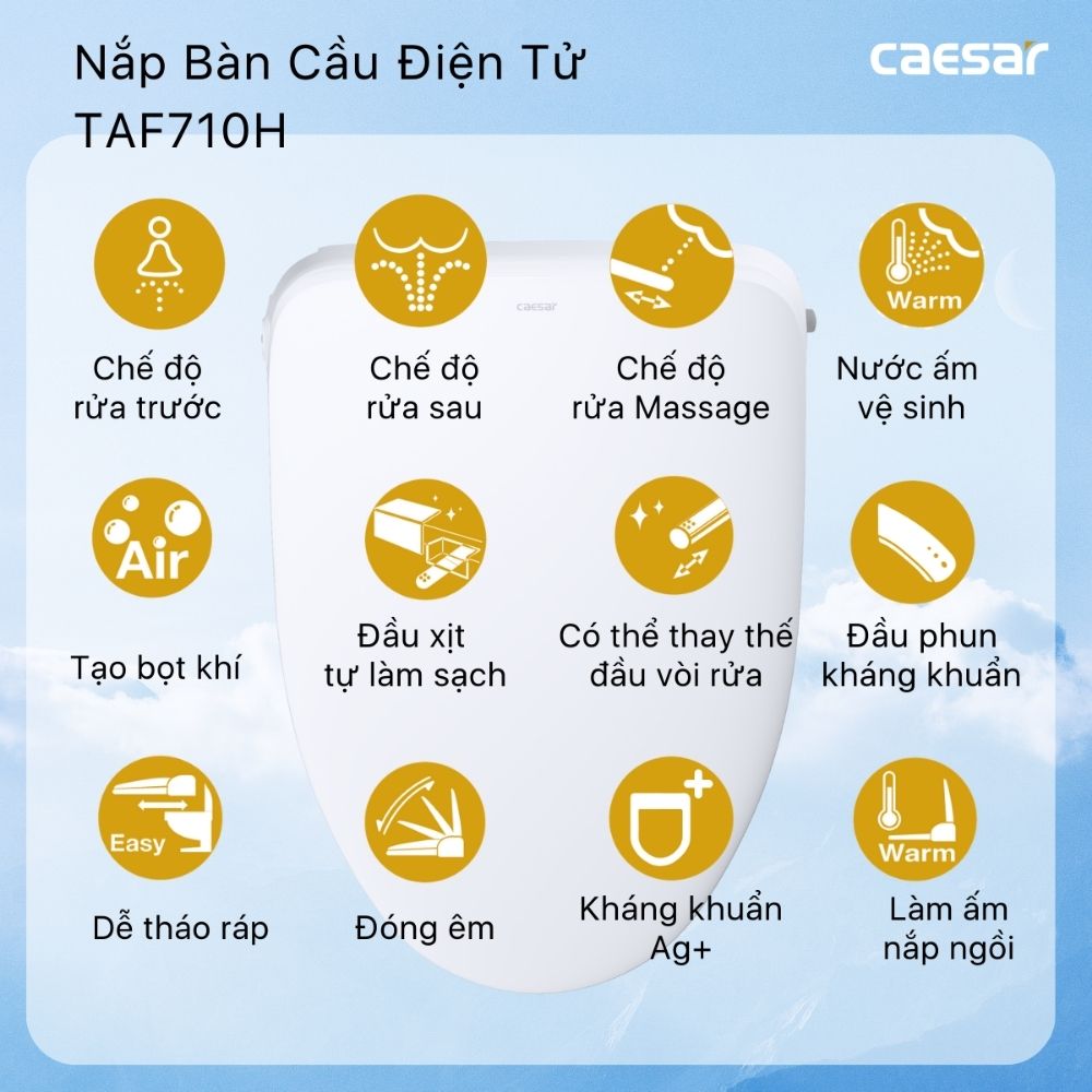 Bồn cầu 2 khối nắp điện tử Caesar CD1342 + TAF710H