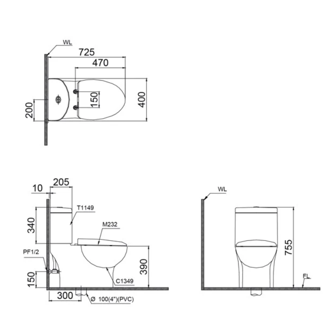 Bồn cầu 2 khối nắp điện tử Caesar CD1349+TAF200H
