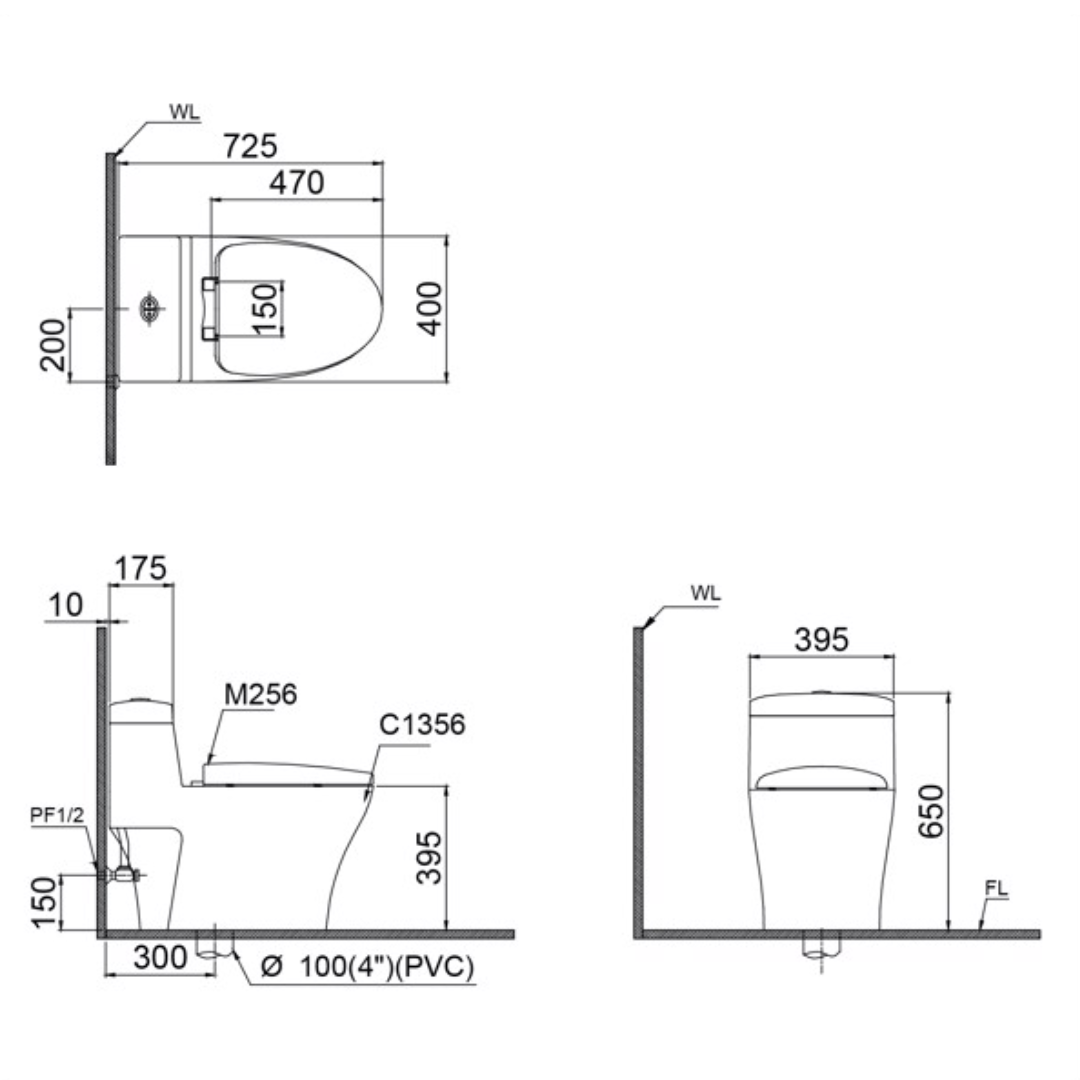 Bồn cầu 1 khối nắp điện tử Caesar CD1356+TAF200H