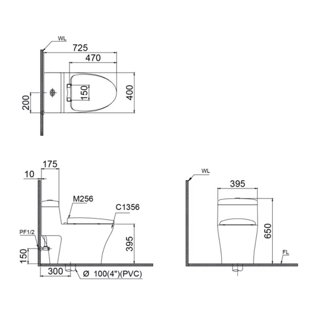 Bồn cầu 1 khối nắp điện tử Caesar C1356F + TAF400H (CD1356+TAF400H)