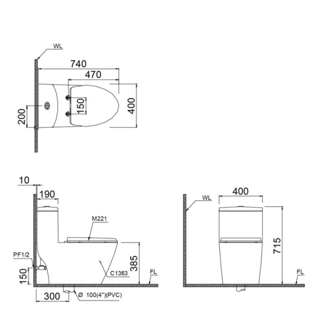 Bồn cầu 1 khối nắp điện tử Caesar CD1363+TAF200H