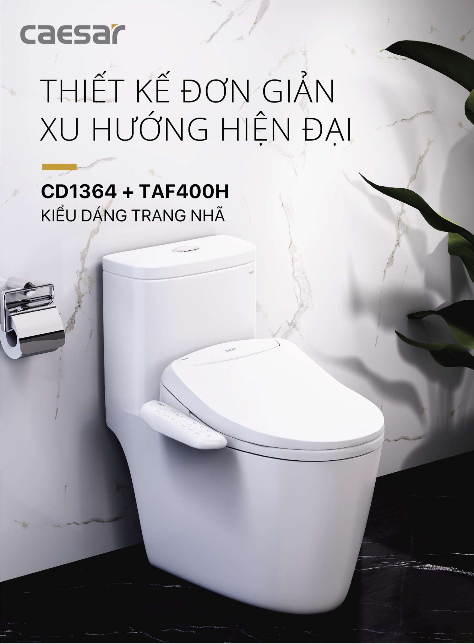 Bồn cầu 1 khối nắp điện tử Caesar C1364F + TAF400H (CD1364+TAF400H)