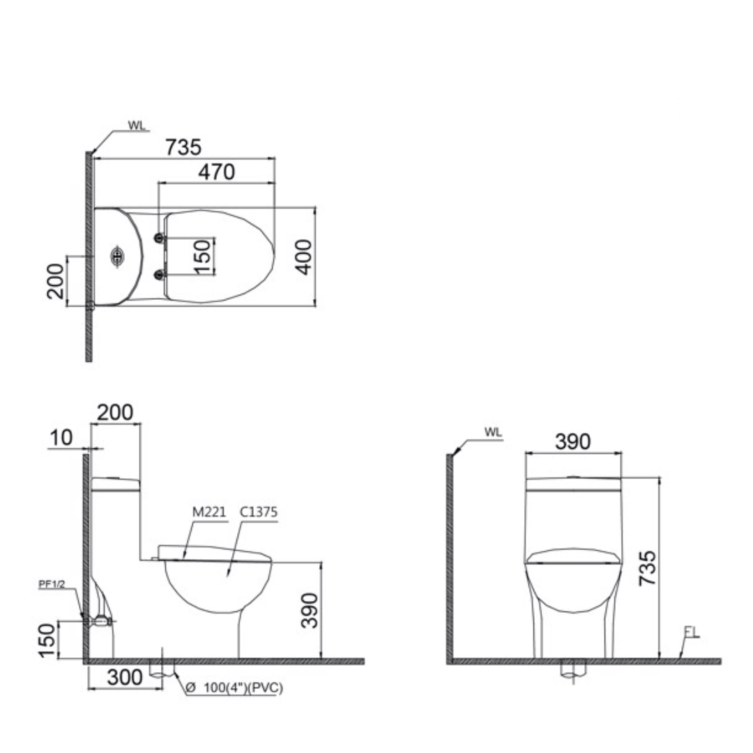 Bồn cầu 1 khối nắp điện tử Caesar CD1375+TAF200H