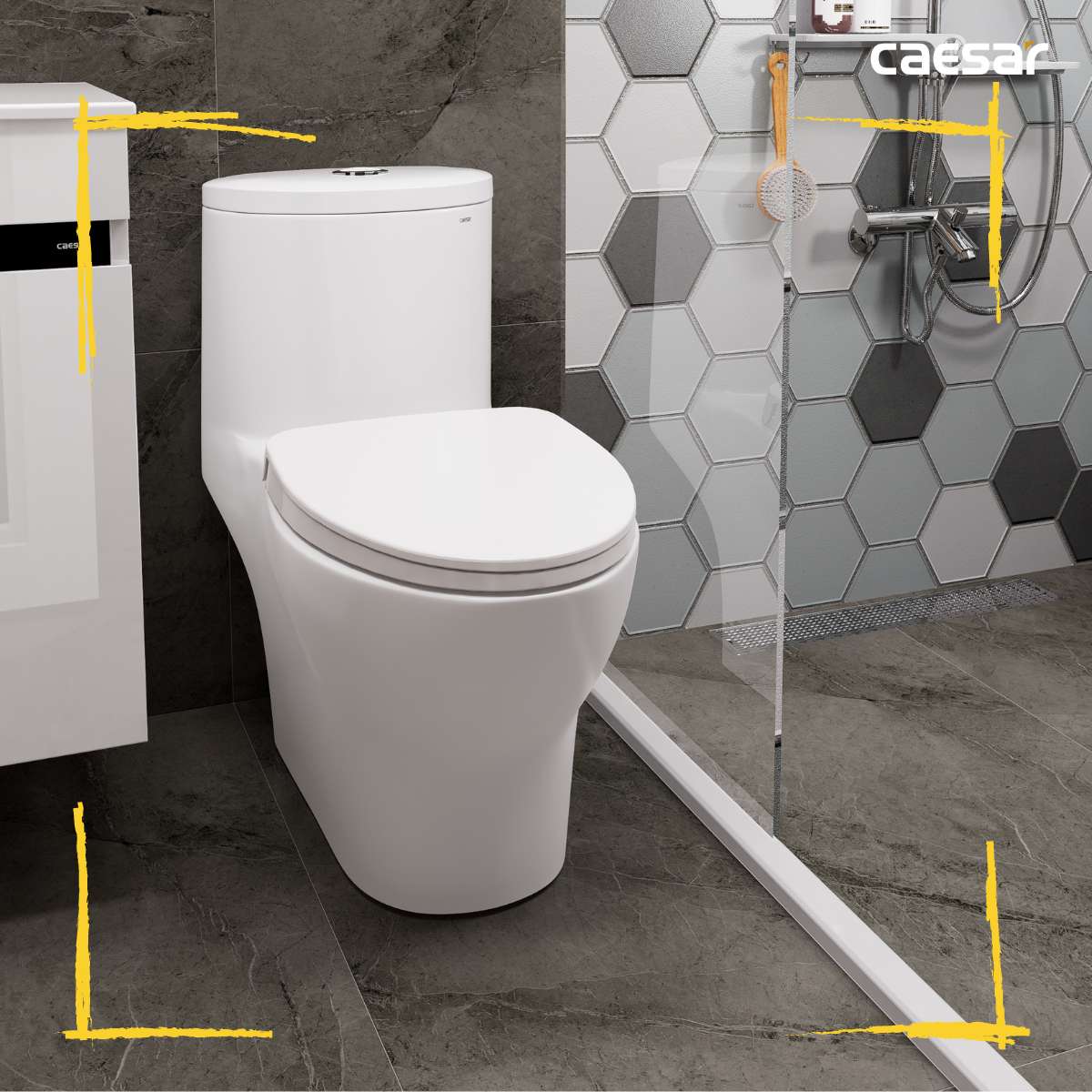 Bồn cầu 1 khối nắp điện tử Caesar C1375F + TAF400H (CD1375+TAF400H)