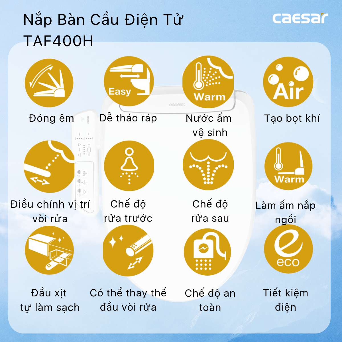 Bồn cầu 1 khối nắp điện tử Caesar C1375F + TAF400H (CD1375+TAF400H)