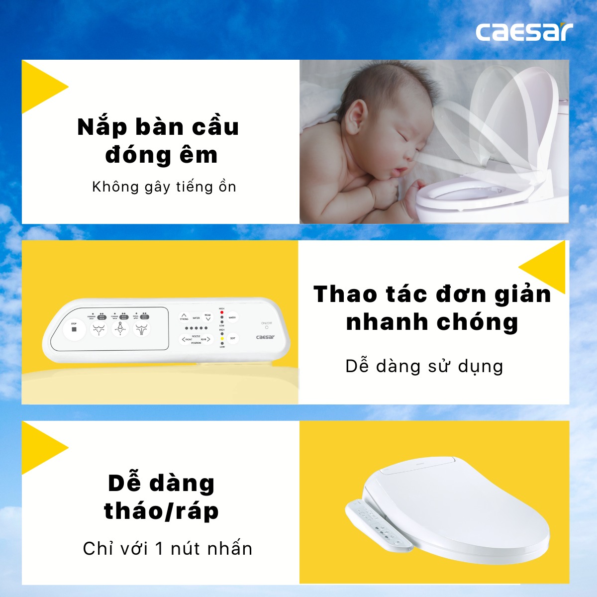 Bồn cầu 1 khối nắp điện tử Caesar C1394F + TAF400H (CD1394+TAF400H)