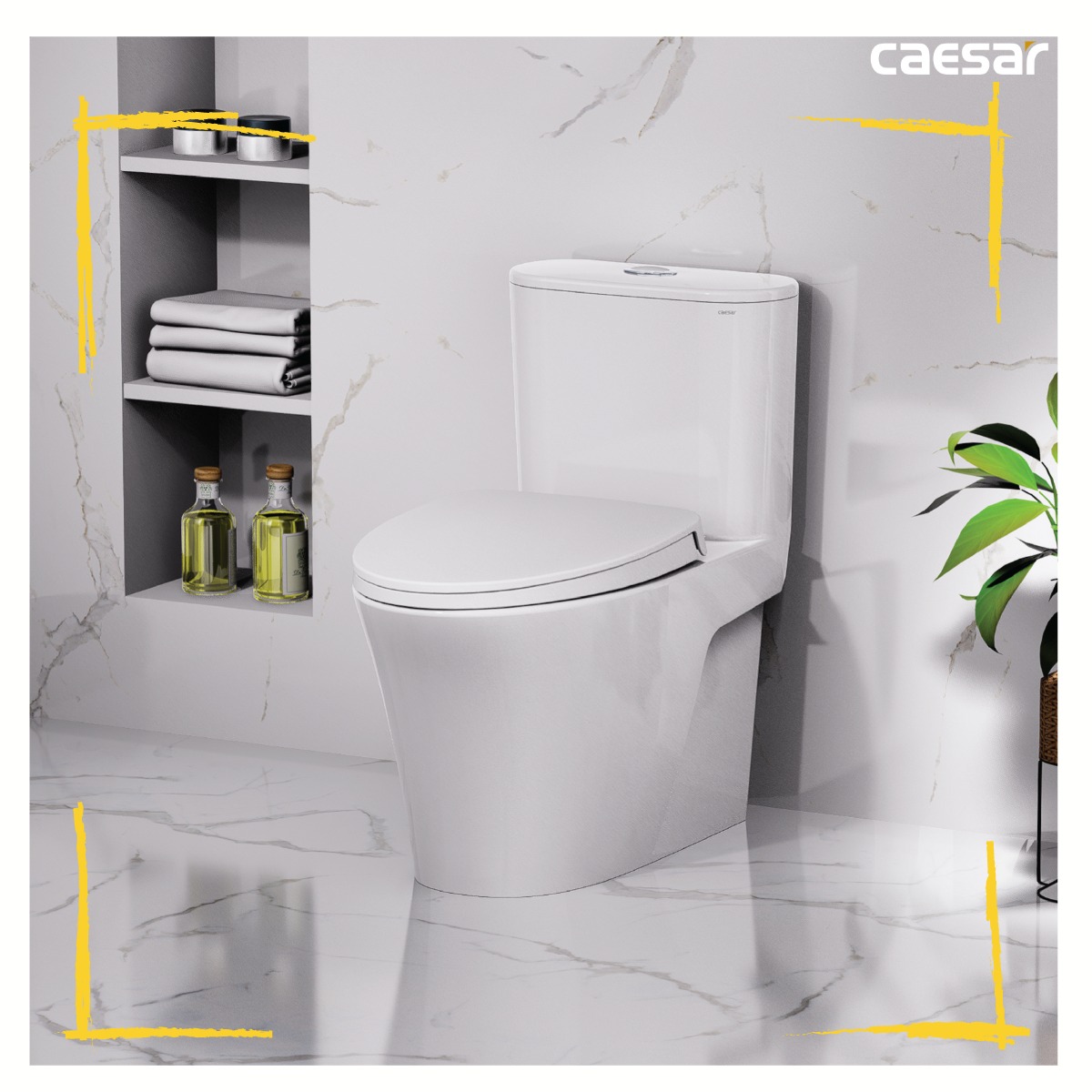 Bồn cầu 1 khối nắp điện tử Caesar CD1395+TAF200H