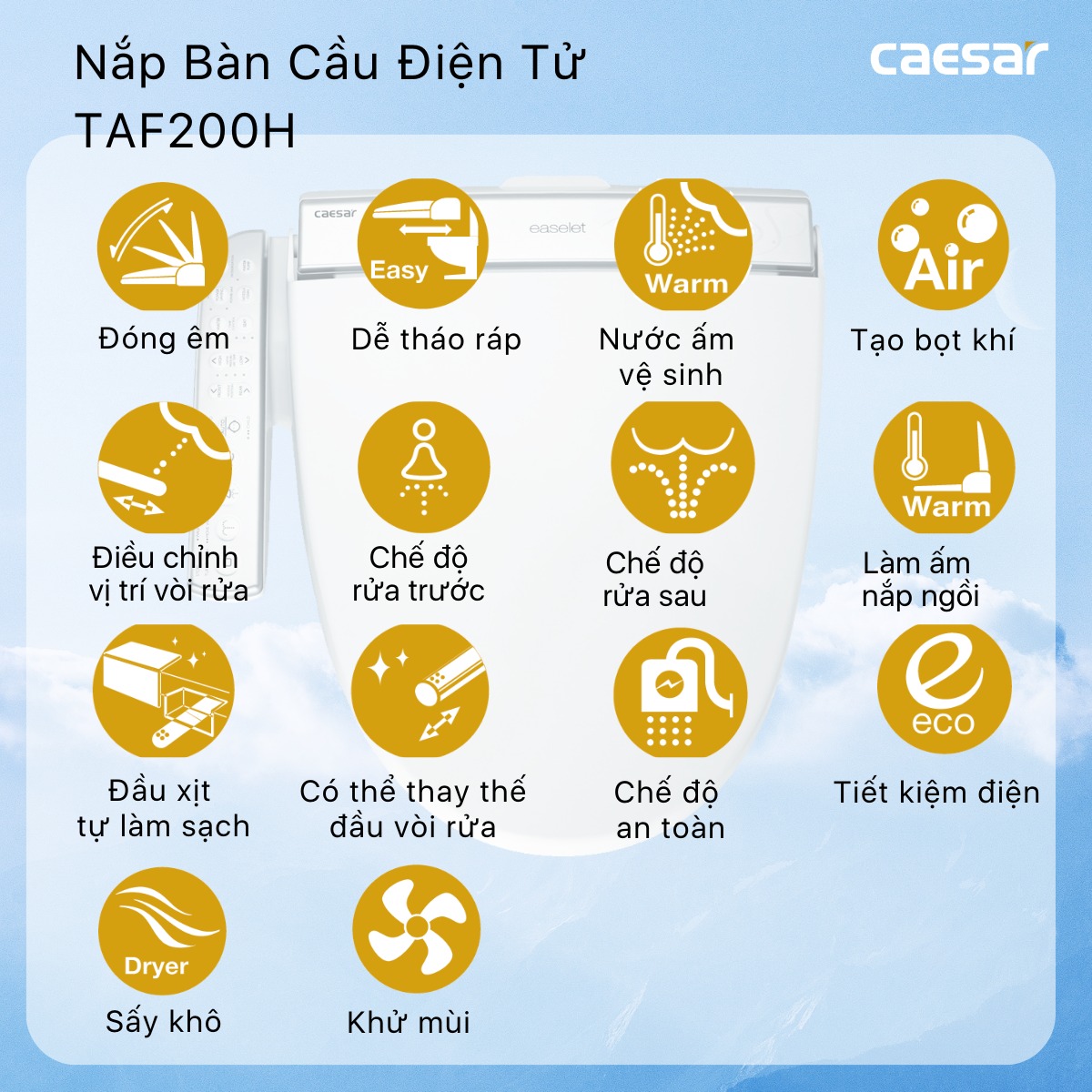 Bồn cầu 1 khối nắp điện tử Caesar CD1395+TAF200H