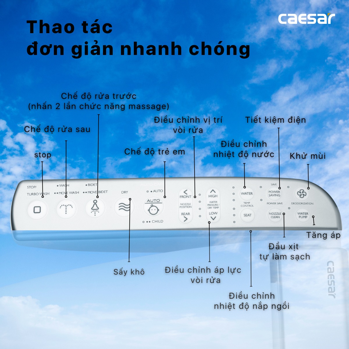 Bồn cầu 1 khối nắp điện tử Caesar CD1395+TAF200H