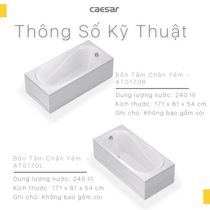 Bồn tắm chân yếm 1m7 Caesar AT0170L(R)