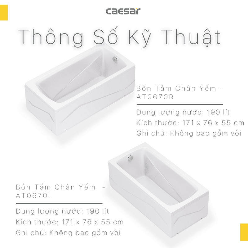 Bồn tắm chân yếm 1m7 Caesar AT0670L(R)