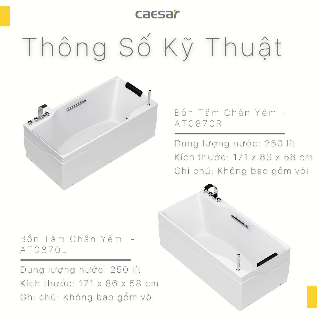 Bồn tắm chân yếm 1m7 Caesar AT0870L(R)