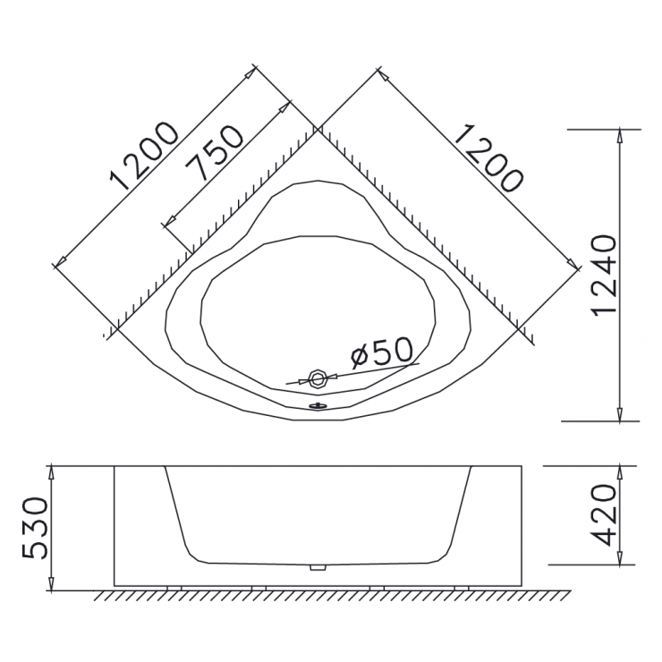Bồn tắm chân yếm đặt góc 1m2 Caesar AT5220