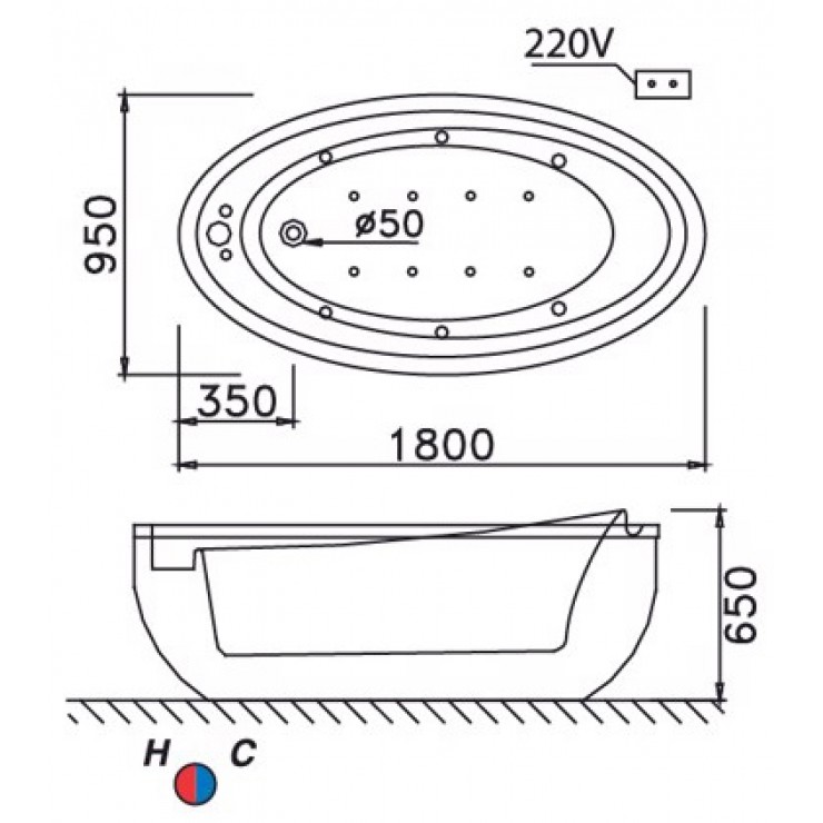 Bồn tắm chân yếm 1m8 Caesar AT6480