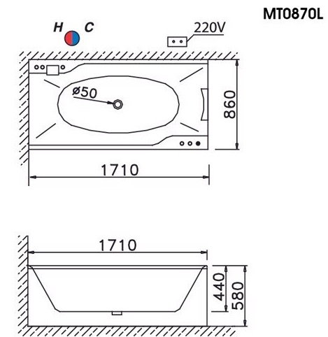 Bồn tắm chân yếm 1m7 massage Caesar MT0870L(R)