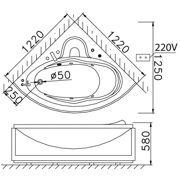 Bồn tắm chân yếm đặt góc 1m2 massage Caesar MT5120