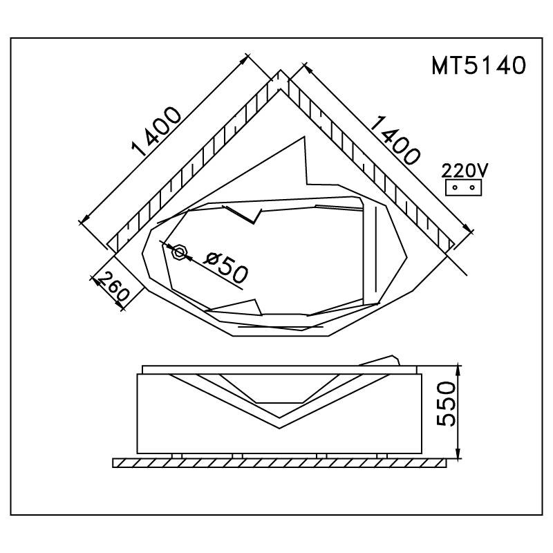 Bồn tắm chân yếm đặt góc 1m4 massage Caesar MT5140