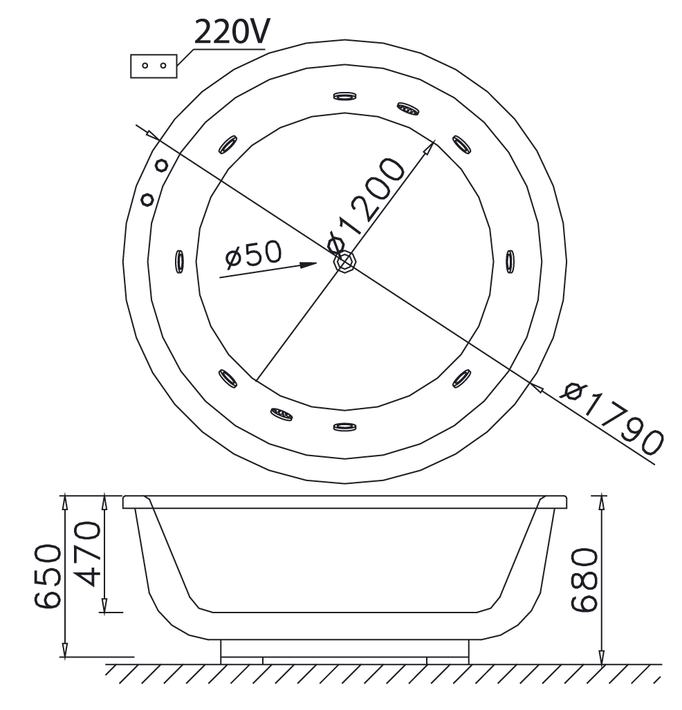 Bồn tắm chân yếm dáng tròn 1m7 massage Caesar MT6470