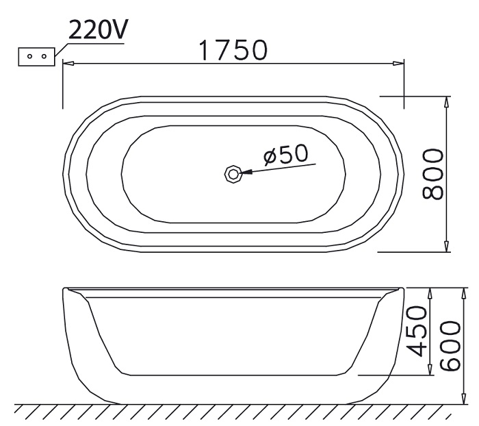 Bản Vẽ Kỹ Thuật Bồn Tắm Massage Caesar MT0770