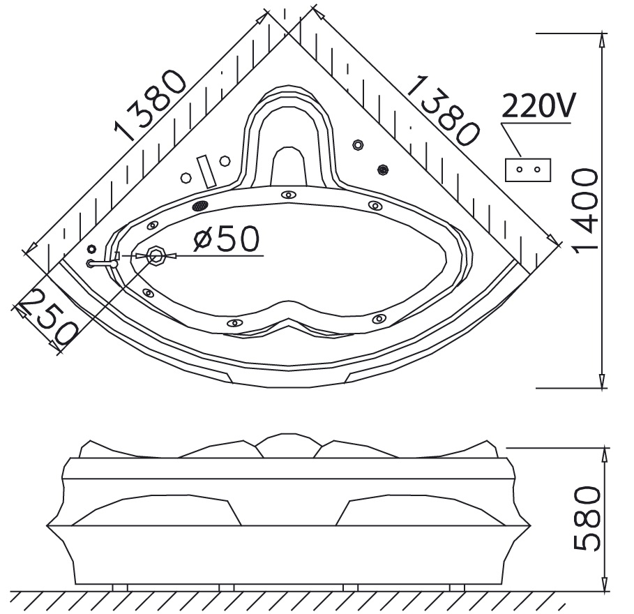 Bồn tắm chân yếm đặt góc 1m3 massage Caesar MT5132