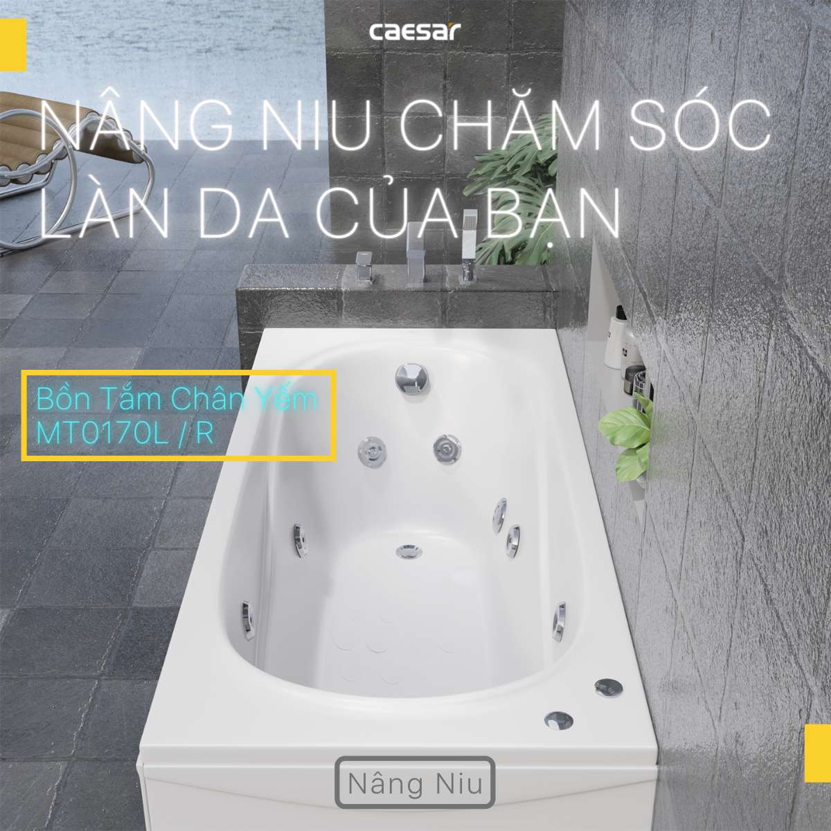 Bồn tắm chân yếm 1m7 massage Caesar MT0170L(R)