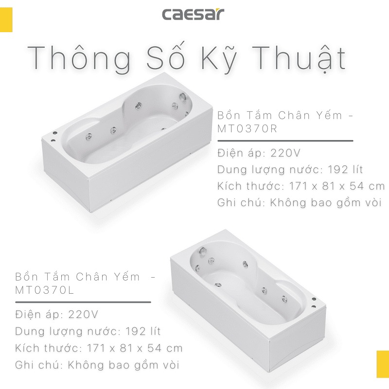Bồn tắm chân yếm 1m7 massage Caesar MT0370L(R)