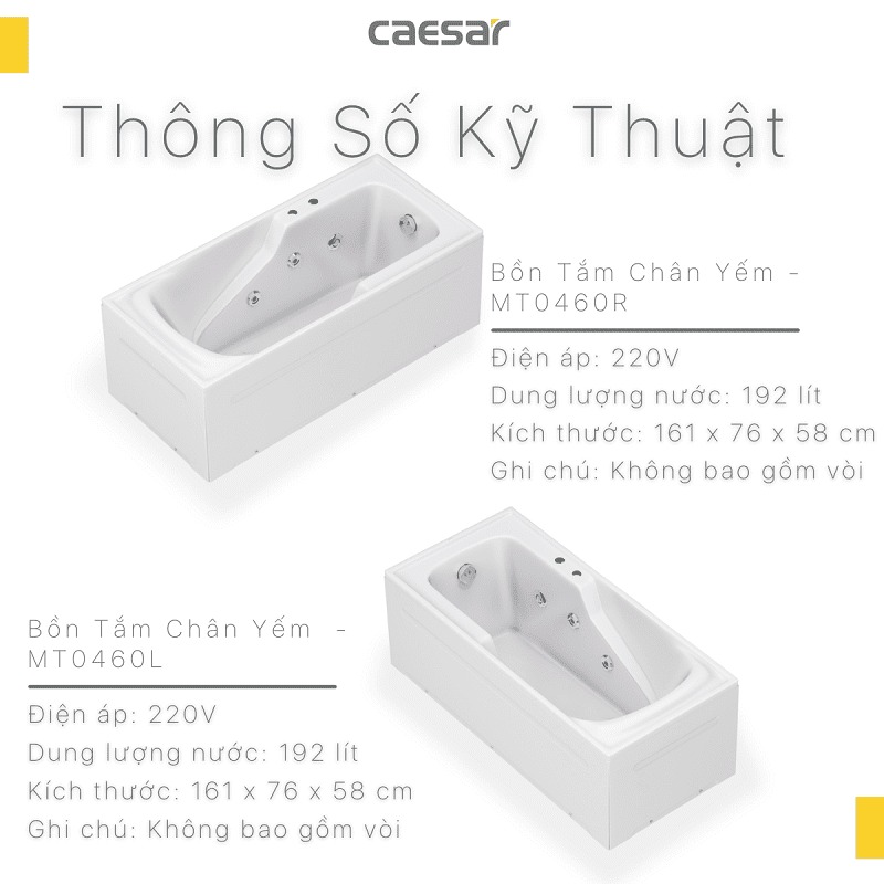 Bồn tắm chân yếm 1m6 massage Caesar MT0460L(R)