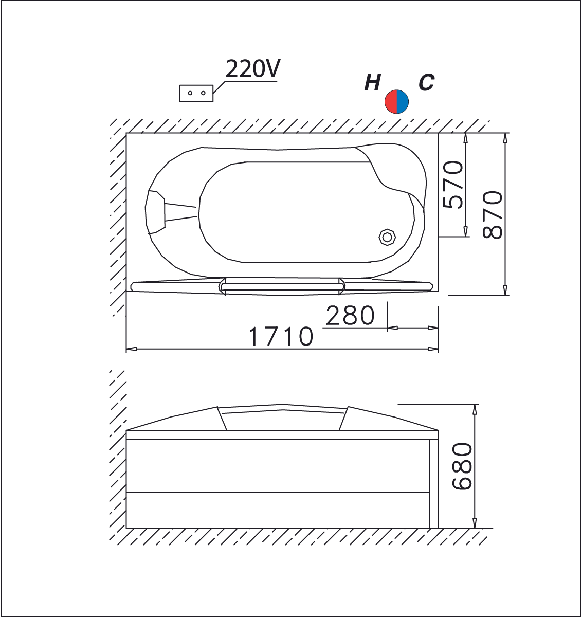 Bồn tắm chân yếm 1m7 massage Caesar MT3370L(R)