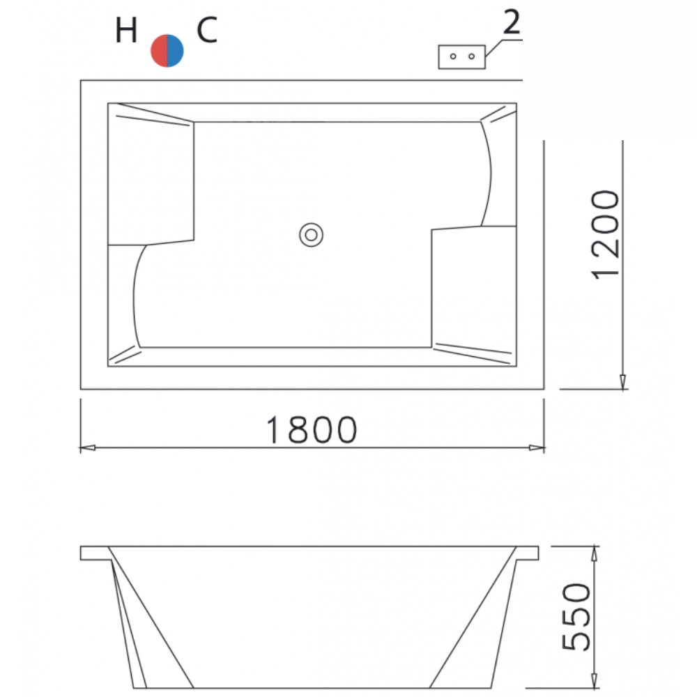 Bồn tắm chân yếm 1m8 massage đèn Caesar MT7180L(R)C