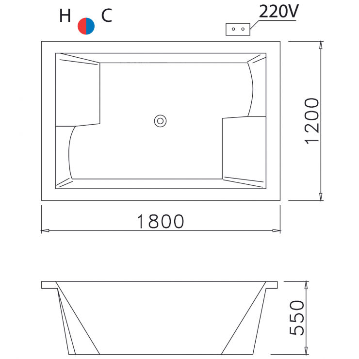 Bồn Tắm Đôi Massage Đèn 1.8M Caesar MT7180