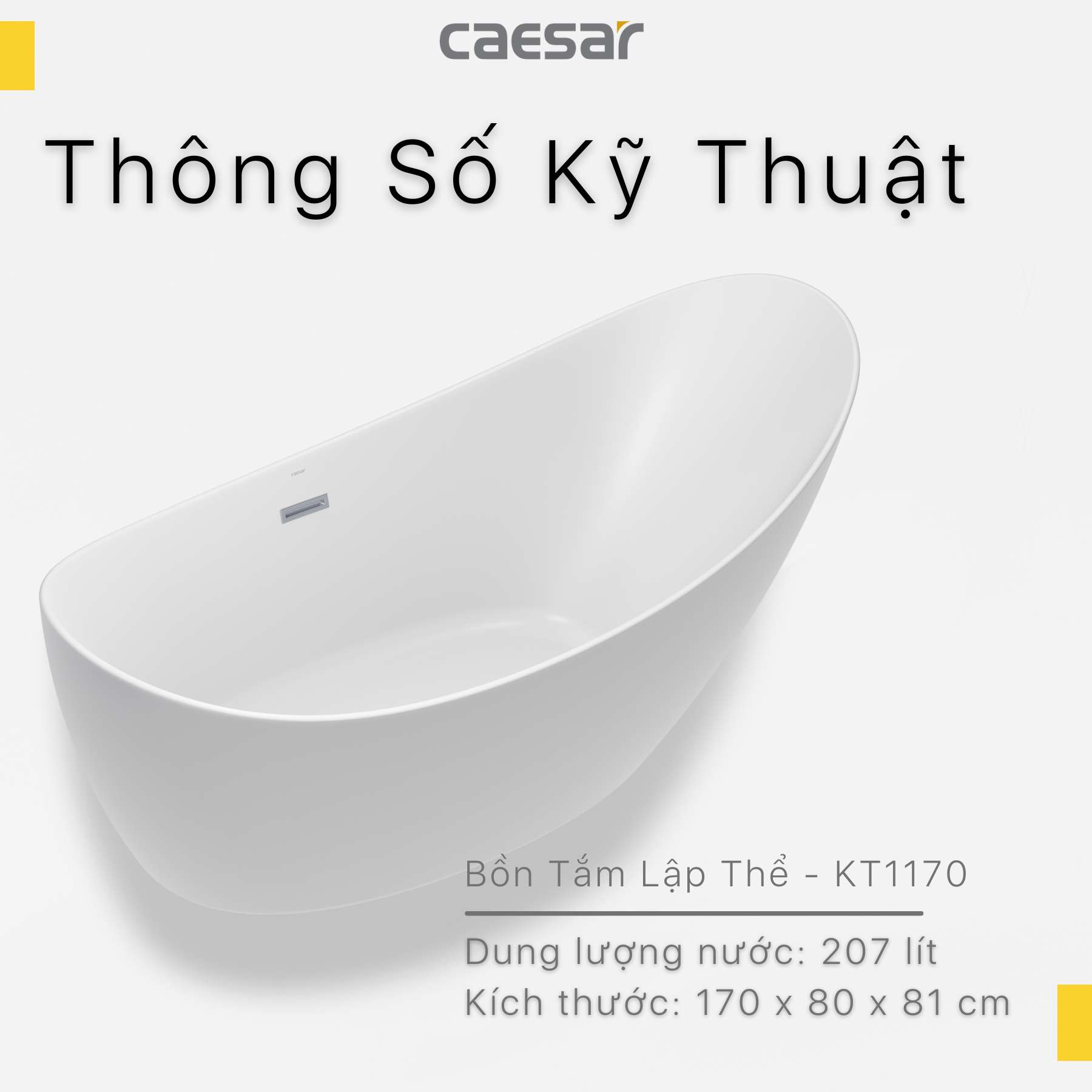 Bồn tắm đặt sàn 1m7 Caesar KT1170