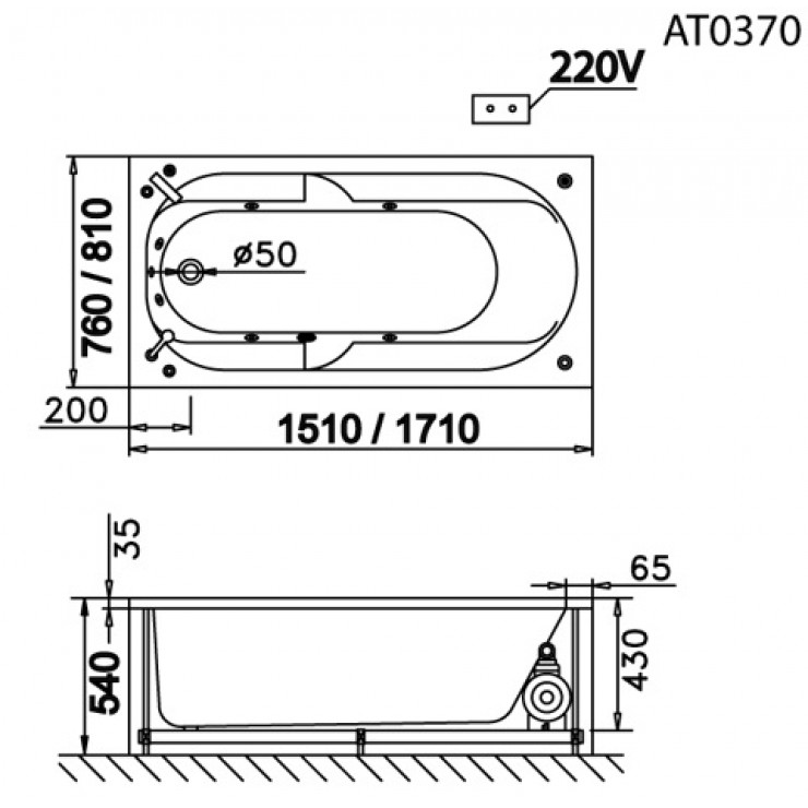 Bồn tắm xây 1m7 Caesar AT0370