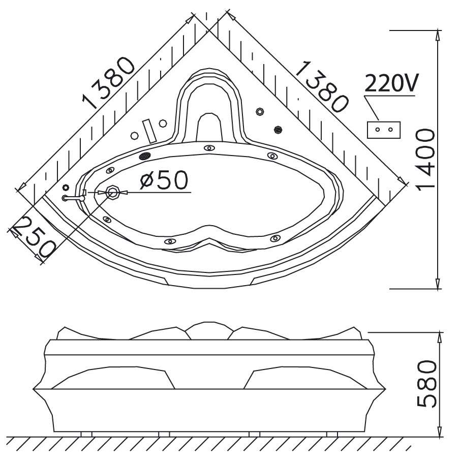 Bồn tắm xây đặt góc 1m3 Caesar AT5132A