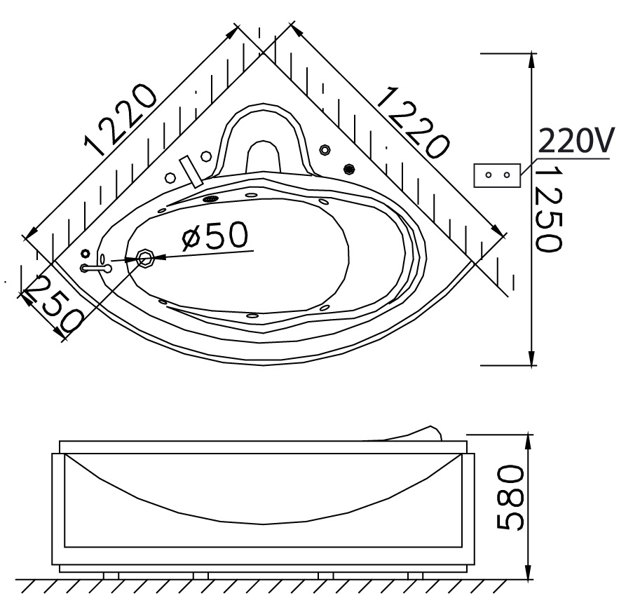 Bồn tắm xây đặt góc 1m2 massage Caesar MT5120A