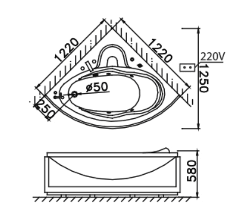 Bồn tắm xây đặt góc 1m2 Caesar AT5120A