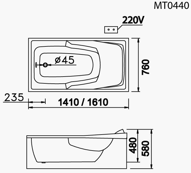 Bồn tắm xây 1m4 massage Caesar MT0440