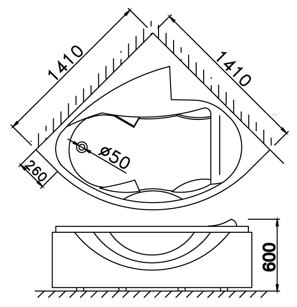 Bản Vẽ Kỹ Thuật Bồn Tắm Massage Góc Caesar MT5140A