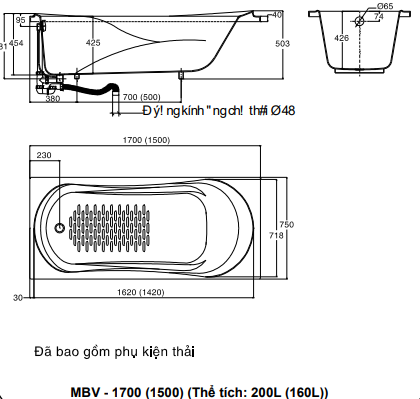 Bản Vẽ Kỹ Thuật Bồn Tắm Galaxy Inax MBV-1700