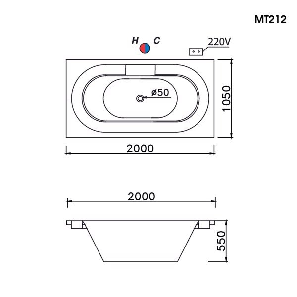 Bồn tắm xây 2m massage Caesar MT212