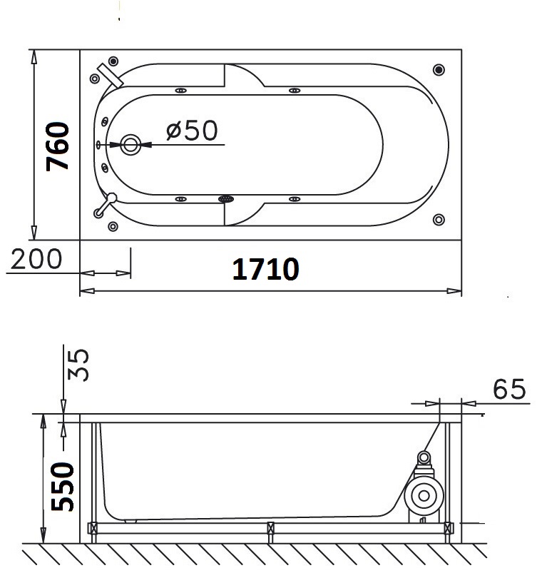 Bản Vẽ Kỹ Thuật Bồn Tắm Massage Caesar MT0670