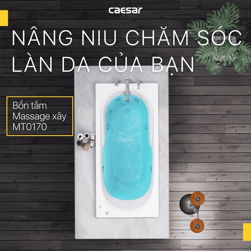 Bồn tắm xây 1m7 massage Caesar MT0170