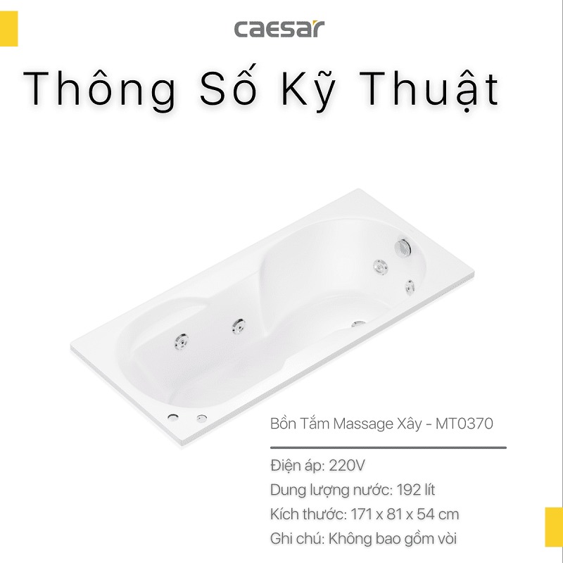 Bồn tắm xây 1m7 massage Caesar MT0370